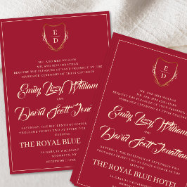 Klassieke Crimson Red Golden Monogram Whimsical Kaart