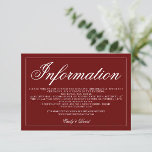 Klassieke Crimson Red Plain Elegant Informatiekaartje
