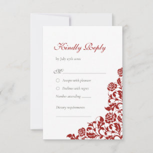 Klassieke Crimson Red Rose Floral Wedding RSVP Kaartje