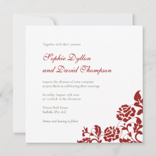 Klassieke Crimson Red Rose Lace Square Weddenschap Kaart