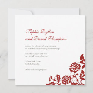 Klassieke Crimson Red Rose Lace Square Weddenschap Kaart