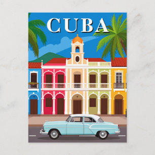 Klassieke Cubaanse auto en kleurrijke oude Havana Briefkaart