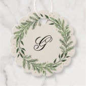 Klassieke Custom Monogram Pine Wreath Kerstcadeau Bedankjes Labels (Voorkant)
