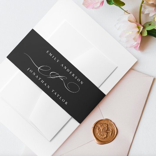 Klassieke Custom Zwart Wit Kalligrafie Wedding Uitnodigingen Wikkel