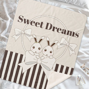 Klassieke Cute Cartoon Tweeling Konijn Meisje Kind Sherpa Deken