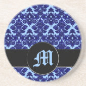 Klassieke Damask Blue (Monogram) Zandsteen Onderzetter (Voorkant)