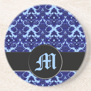 Klassieke Damask Blue (Monogram) Zandsteen Onderzetter