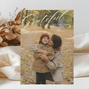 Klassieke Dankbare Calligrafie Foto Thanksgiving Feestdagenkaart
