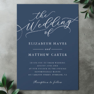 Klassieke Dark Navy Blue Script Wedding Kaart