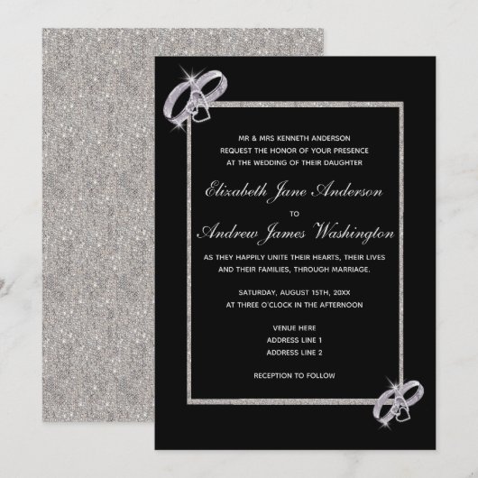 Klassieke diamanten zilveren trouwringen Trouwen Kaart (Voorkant / Achterkant)