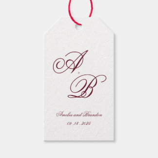 Klassieke Diepe Burgundy Monogram Scriptie Bruilof Cadeaulabel