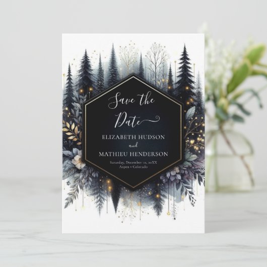 Klassieke Digital Enchanted Forest bruiloft Save The Date (Staand voorkant)