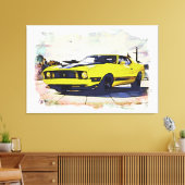 *~* Klassieke Digitale  Gele Retro Auto Canvas Afdruk (Insitu (Woonkamer))