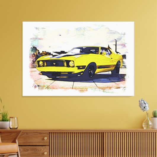 *~* Klassieke Digitale  Gele Retro Auto Canvas Afdruk (Insitu (Woonkamer))