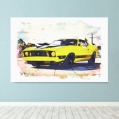 *~* Klassieke Digitale  Gele Retro Auto Canvas Afdruk (Insitu (Houten vloer))
