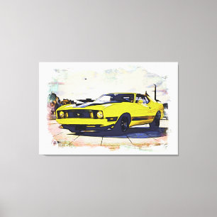 *~* Klassieke Digitale Gele Retro Auto Canvas Afdruk