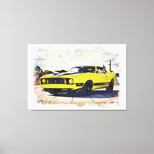 *~* Klassieke Digitale  Gele Retro Auto Canvas Afdruk (Voorkant)