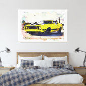 *~* Klassieke Digitale  Gele Retro Auto Canvas Afdruk (Insitu (Slaapkamer))