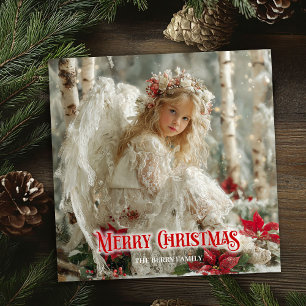 Klassieke digitale kerstengel-kerstgroet in vintag feestdagenkaart