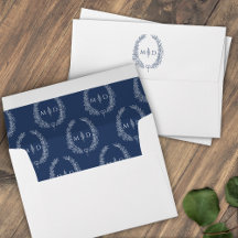 Klassieke donkerblauwe witte monogram baard huweli