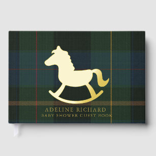 Klassieke donkergroene geruite equestrian baby sho gastenboek