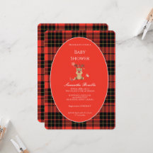 Klassieke donkerrode geruite babyshower uitnodigin