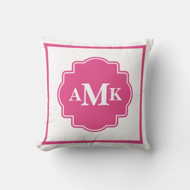 Klassieke donkerroze en witte monogram Pillow Kussen (Voorkant)