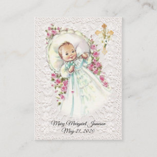 Klassieke doopjurk voor babymeisje met bloemen en  visitekaartje