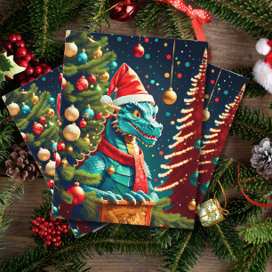 Klassieke Draak met Kerstmis ai Feestdagenkaart
