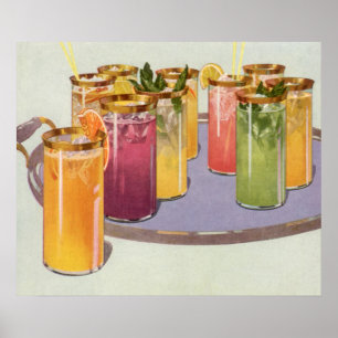 Klassieke drankjes, drankjes met ijsblokjes op een poster