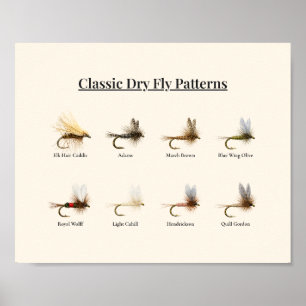 Klassieke Dry Fly Patronen Kunstprint – 8 Patronen Poster