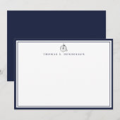 Klassieke dubbele rand denim blauwe correspondenti notitiekaartje (Voorkant / Achterkant)