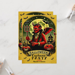 Klassieke Duivel in Kerkhof Geel Halloween Feestje Kaart