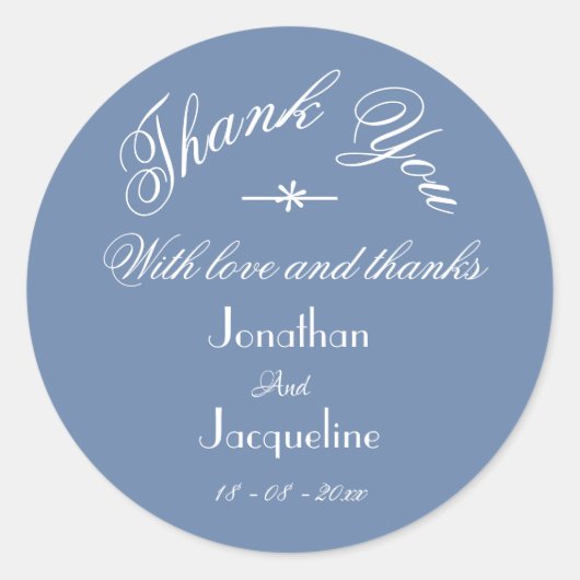 Klassieke Dusty Blue Hartelijk dank Aangepaste nam Ronde Sticker (Voorkant)