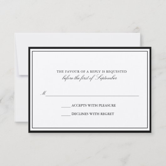 Klassieke Ecru Black Border Wedding RSVP Kaart (Voorkant)