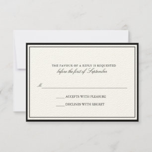 Klassieke Ecru Black Border Wedding RSVP Kaart