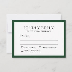 Klassieke eenvoudige elegante RSVP Forest Green Ed Kaartje