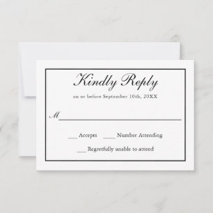 Klassieke Eenvoudige elegantie bruiloft RSVP Kaartje