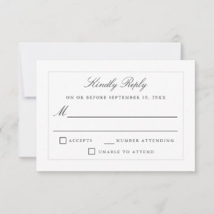 Klassieke Eenvoudige elegantie bruiloft RSVP Kaartje