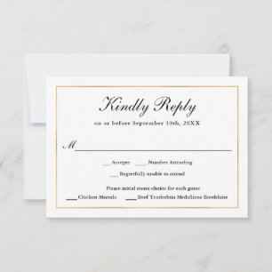 Klassieke Eenvoudige elegantie Gold RSVP met menuk Kaartje