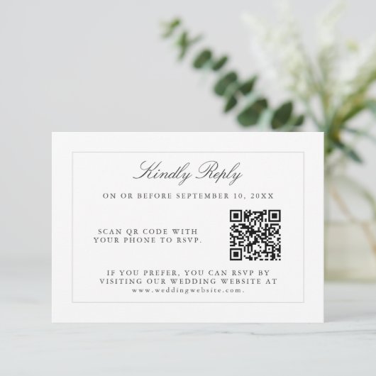 Klassieke Eenvoudige elegantie RSVP met QR-code (Staand voorkant)