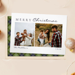 Klassieke Eenvoudige Groene Plakken Familiefoto Ke Feestdagenkaart