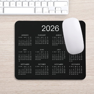 Klassieke Eenvoudige Zwart-Wit 2026 Kalender Muismat