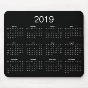 Klassieke eenvoudige zwarte en witte kalender voor muismat