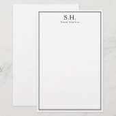 Klassieke eenvoudige zwarte monogram Naam Minimale Briefpapier (Voorkant / Achterkant)