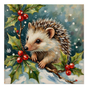 Klassieke Egel Tussen Hulst Kerst Perfect Poster