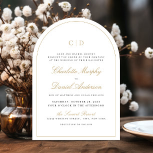Klassieke Elegance Script Monogram Boog Huwelijk Kaart