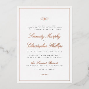 Klassieke Elegance Script Roos Gold Simple Wedding Folie Uitnodiging