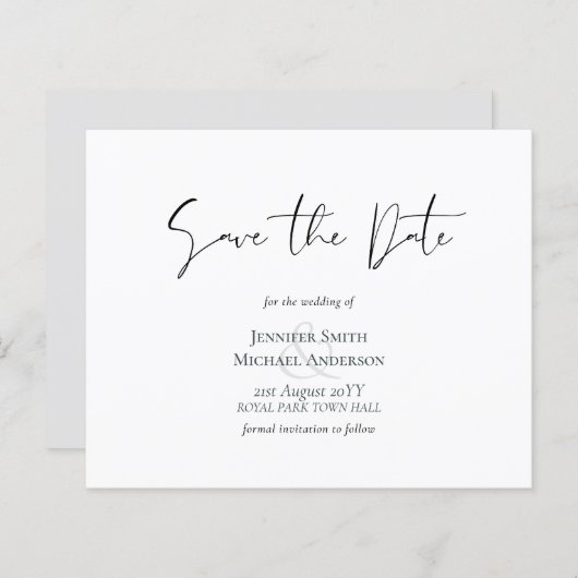 Klassieke Elegance White Script Save the Date Budg (Voorkant / Achterkant)