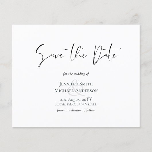 Klassieke Elegance White Script Save the Date Budg (Voorkant)